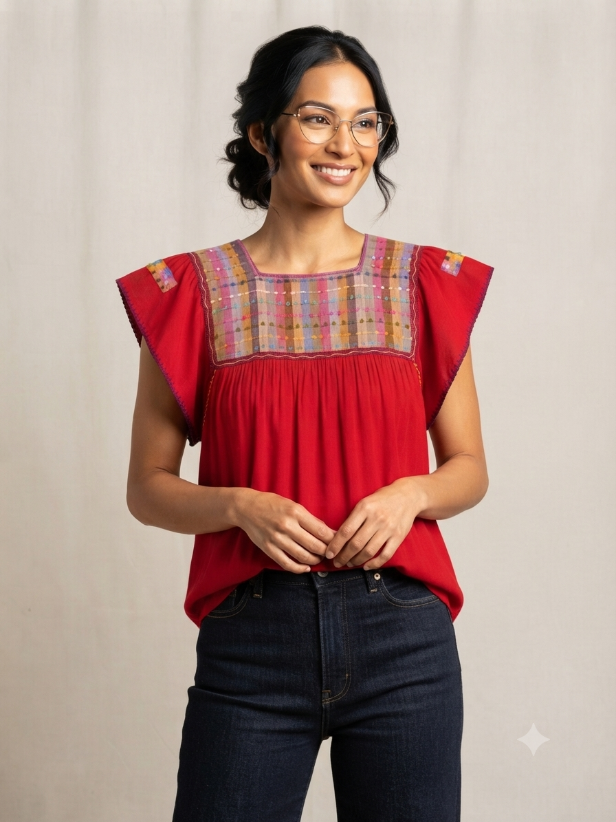 Blusa Bolitas Telar Chiapas
