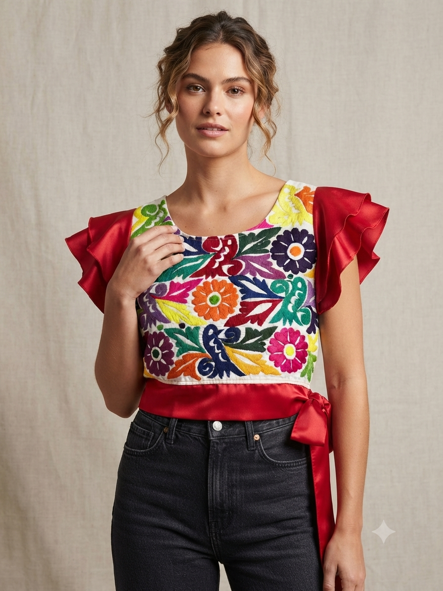 Blusa Tuxtepec Ombliguera Roja