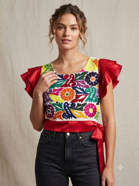 Blusa Tuxtepec Ombliguera Roja