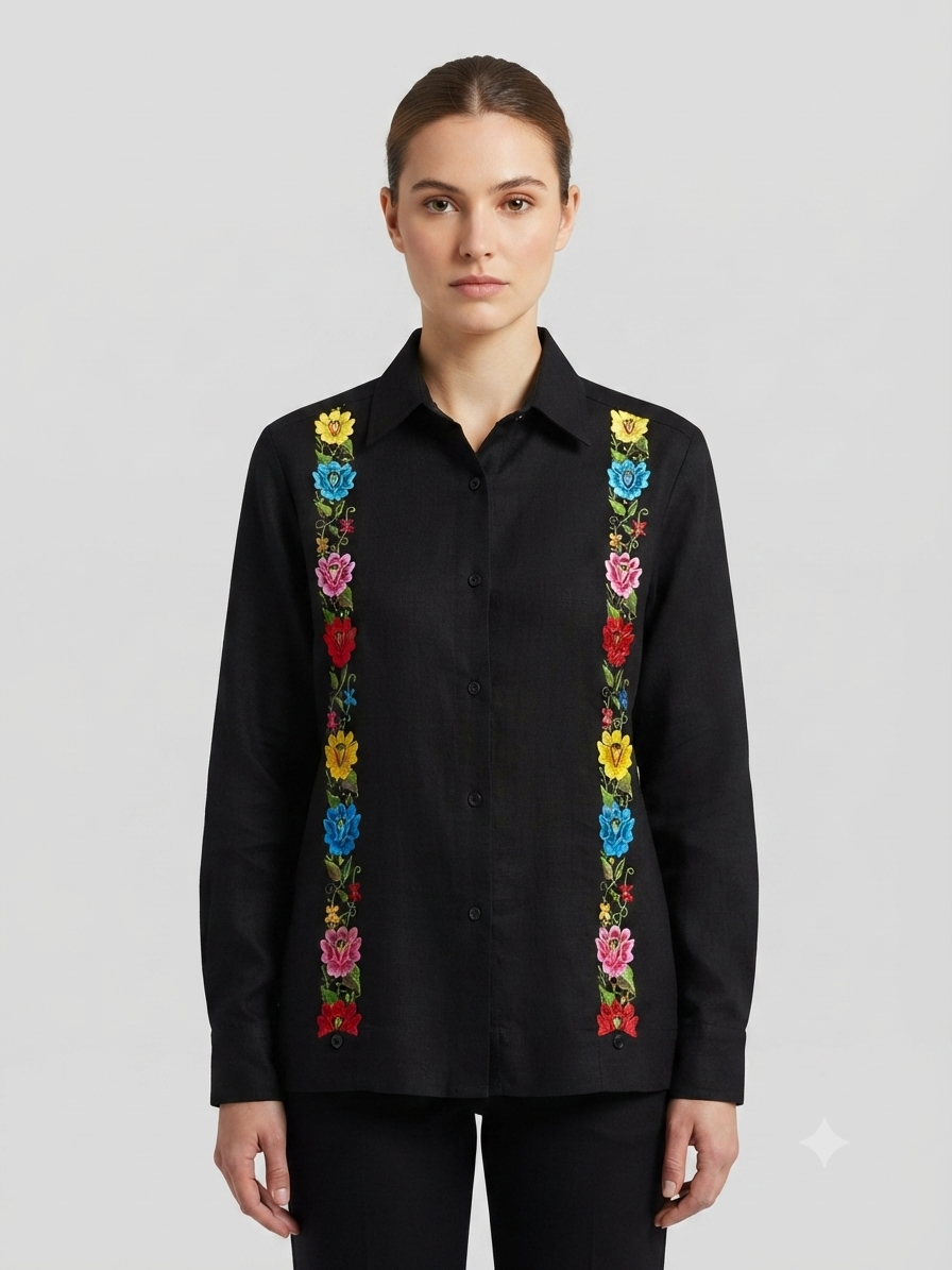Guayabera Mujer Negro