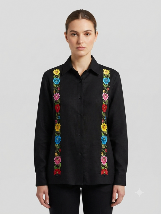 Guayabera Mujer Negro