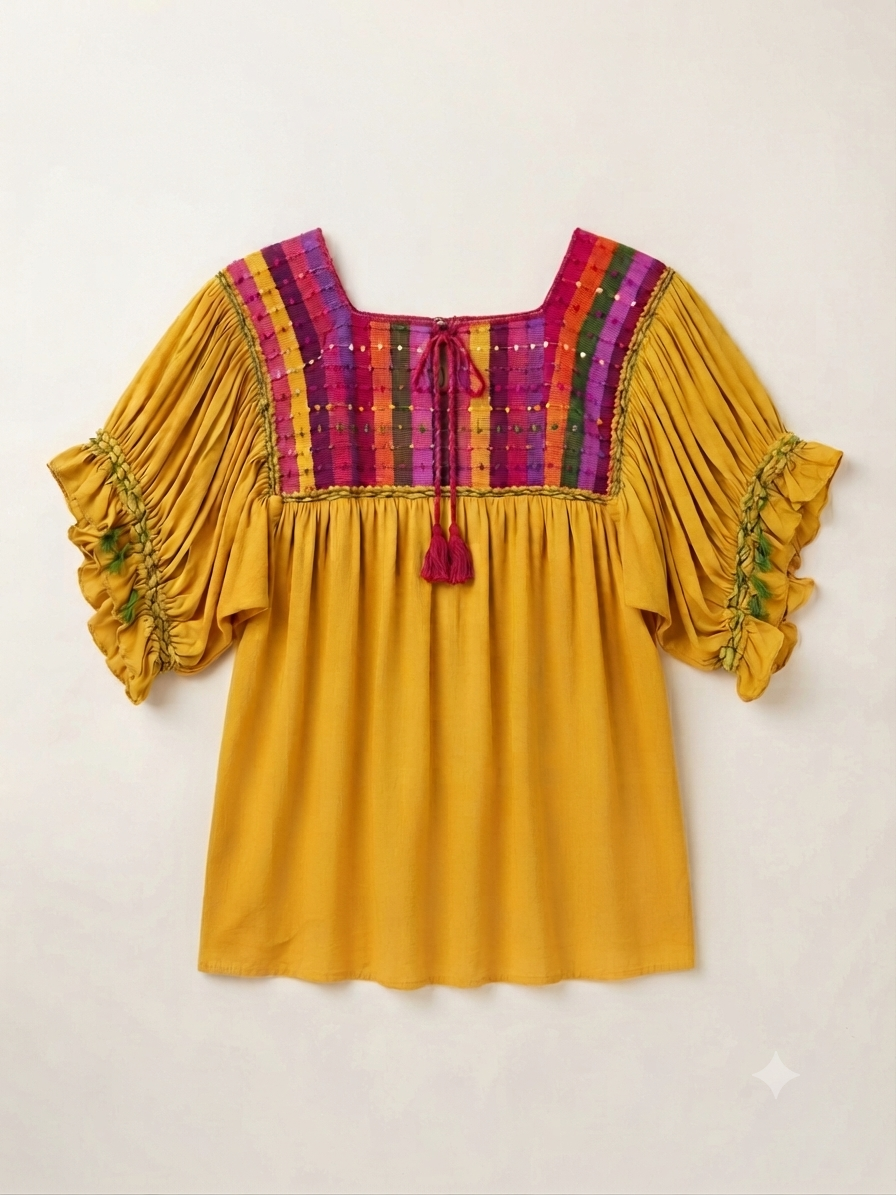 Blusa Bolitas Telar Chiapas