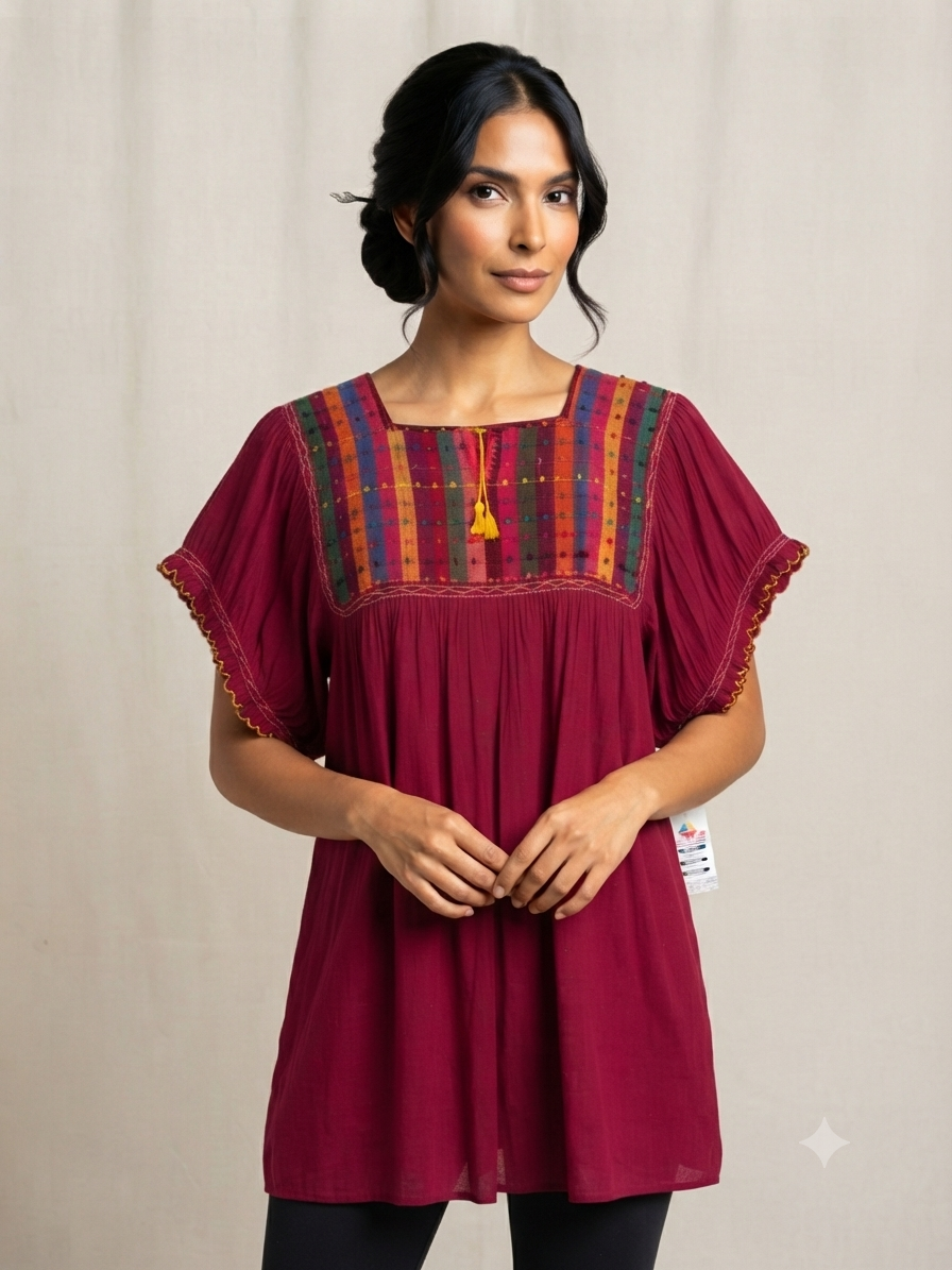 Blusa Bolitas Telar Chiapas