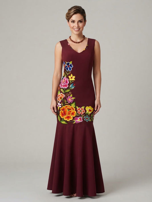 Vestido Bordado Istmo burdeos