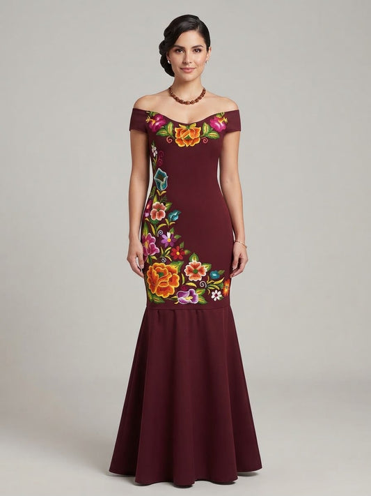 Vestido Istmo Gala mano Burdeos