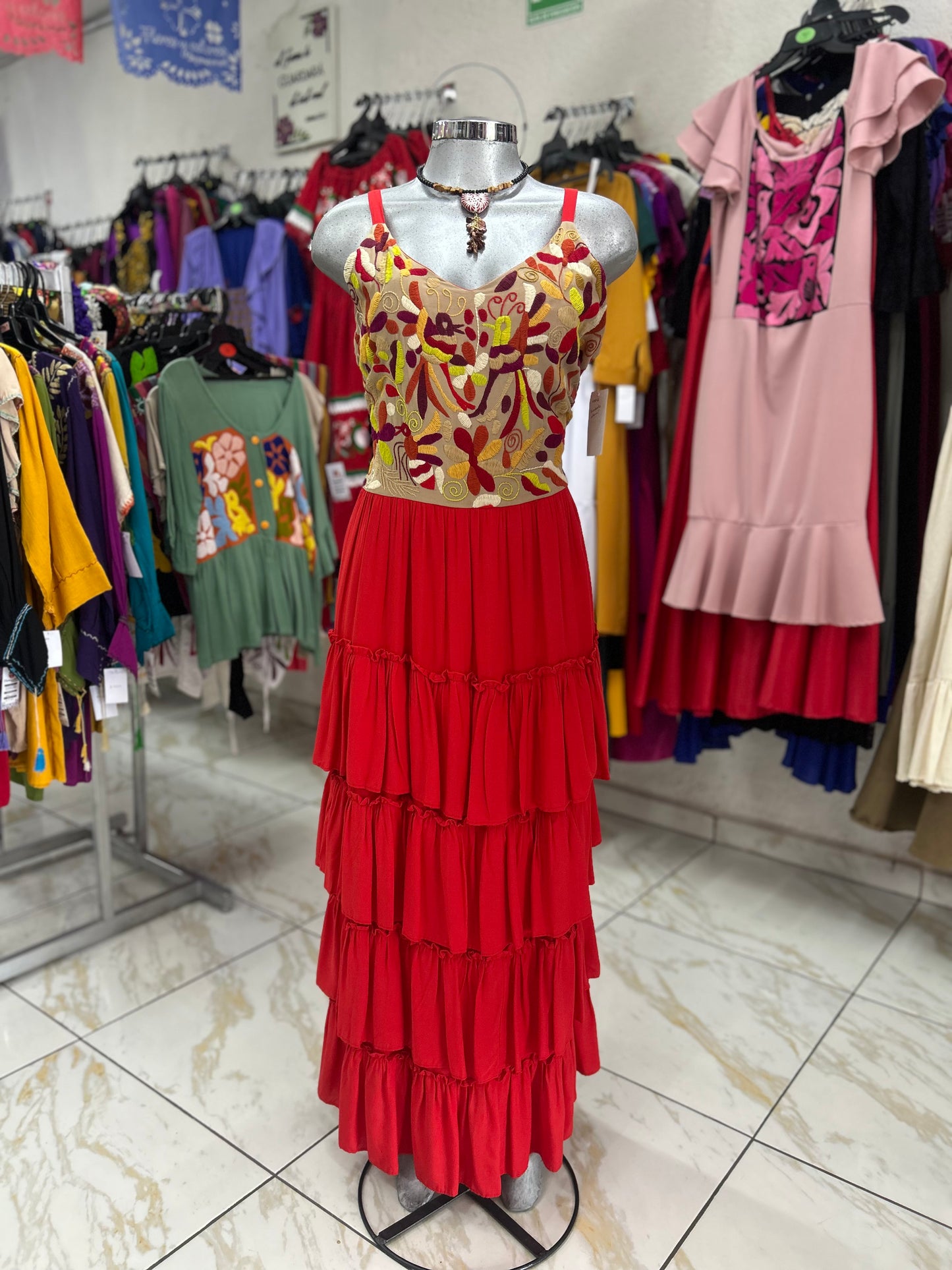 Vestido Gala Bordado Otomí