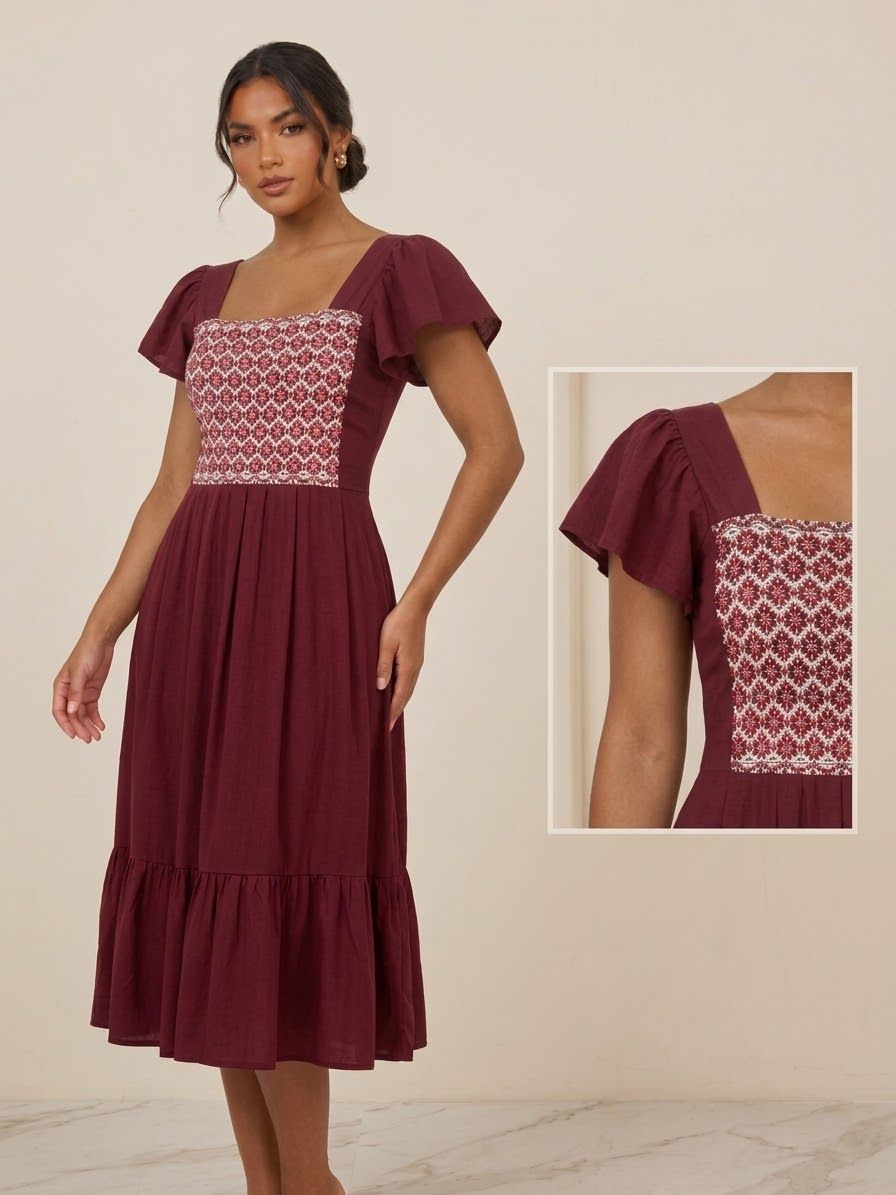 Vestido Pahuatlan Puebla Guinda