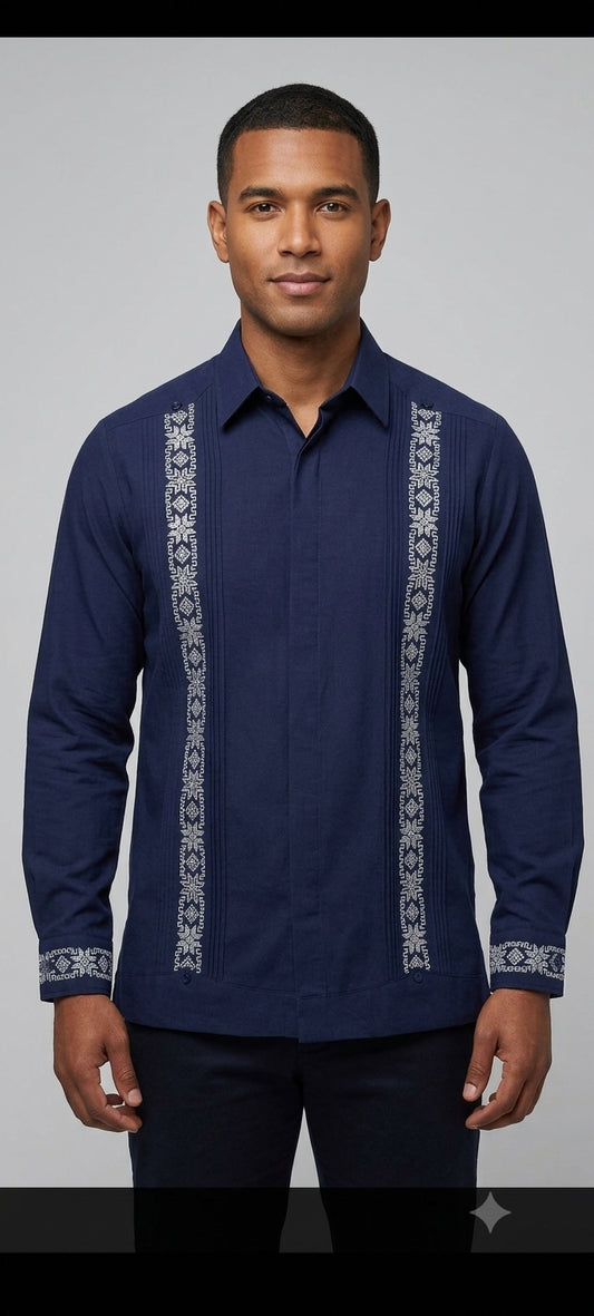 Guayabera Azul Oscuro Máquina Bordado