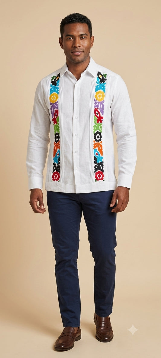 Guayabera blanca bordado mano